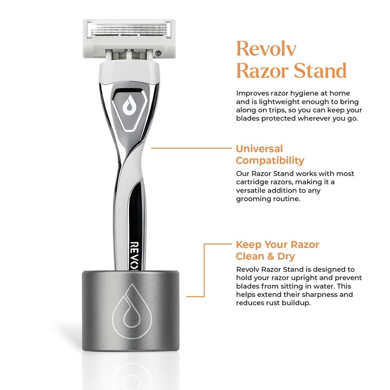 Revolv Razor - Razor Stand - Durable Razor Holder with Rubberized Non-Slip Base - Keeps Blades Clean, Dry & Upright -Opening measures 3/4 of an inch. Compatible with Most Cartridge Razors