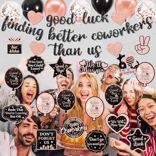 Rose Gold Farewell Party Decorations Kit - Goodbye Banner & Balloons