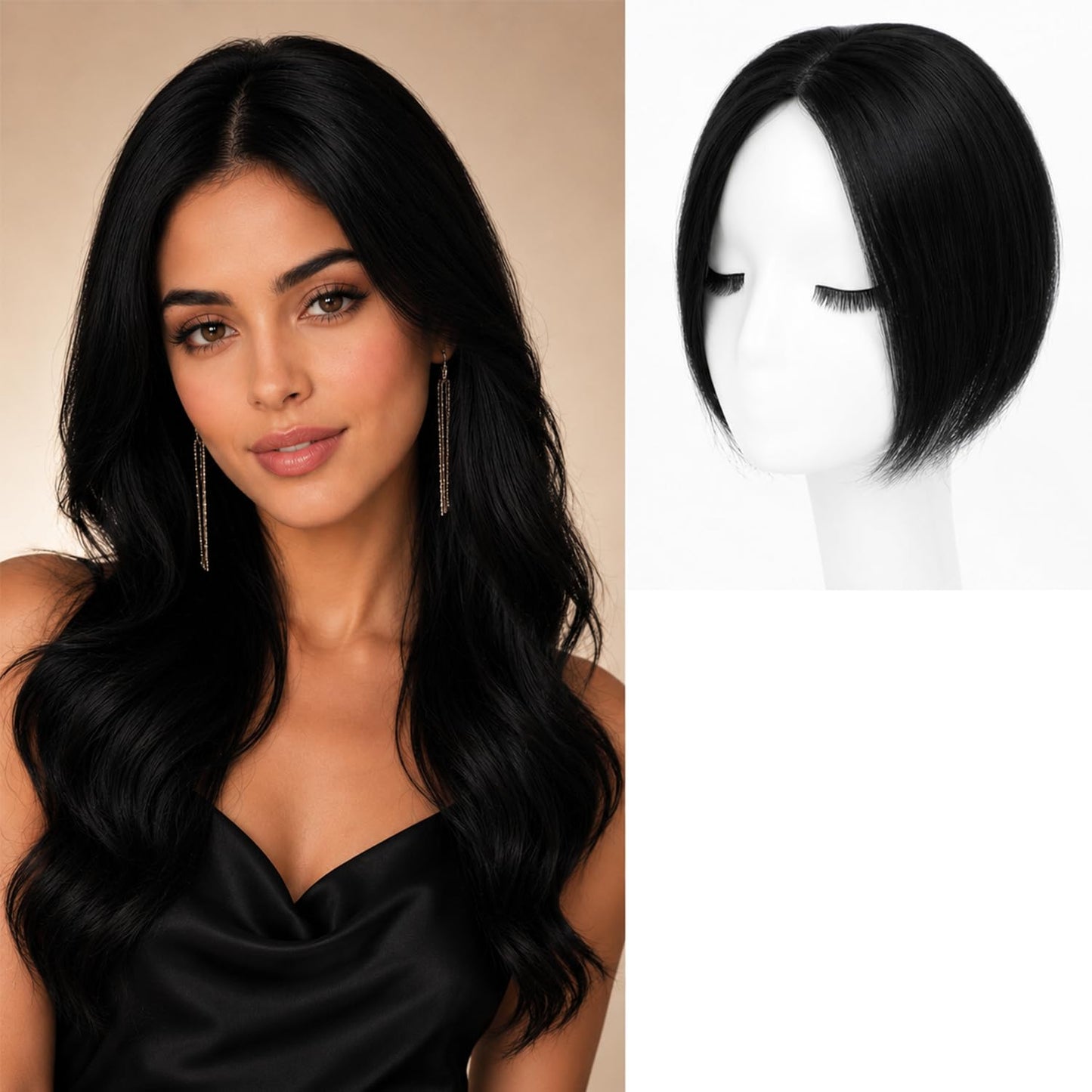 Hair Topper For Women Real Human Hair 10 Inch Super Lightweight Invisible Base Toppers Hairpieces for Women with Thinning Crown Fluffy Breathable for Summer Daily Wear(Black, Middle Part New)