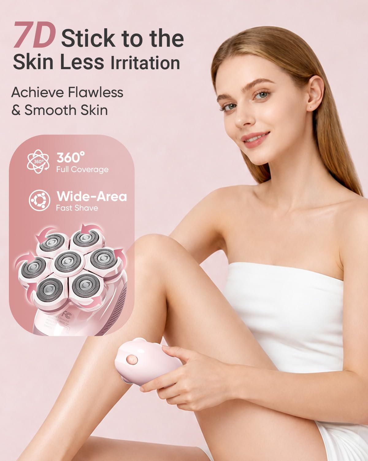 Bartrimber Electric Razors for Women Legs: 7D Fast & Painless Full-Body Shaver for Silk Skin – Waterproof Lady Face Pubic Hair Remover w/Light&Travel Cover – Wet/Dry Use, Gifts for Women Girl, Pink