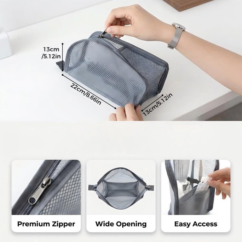 Portable Lightweight Travel Toiletry Bag - Waterproof EVA Mesh Design | Grey (Set of 2)
