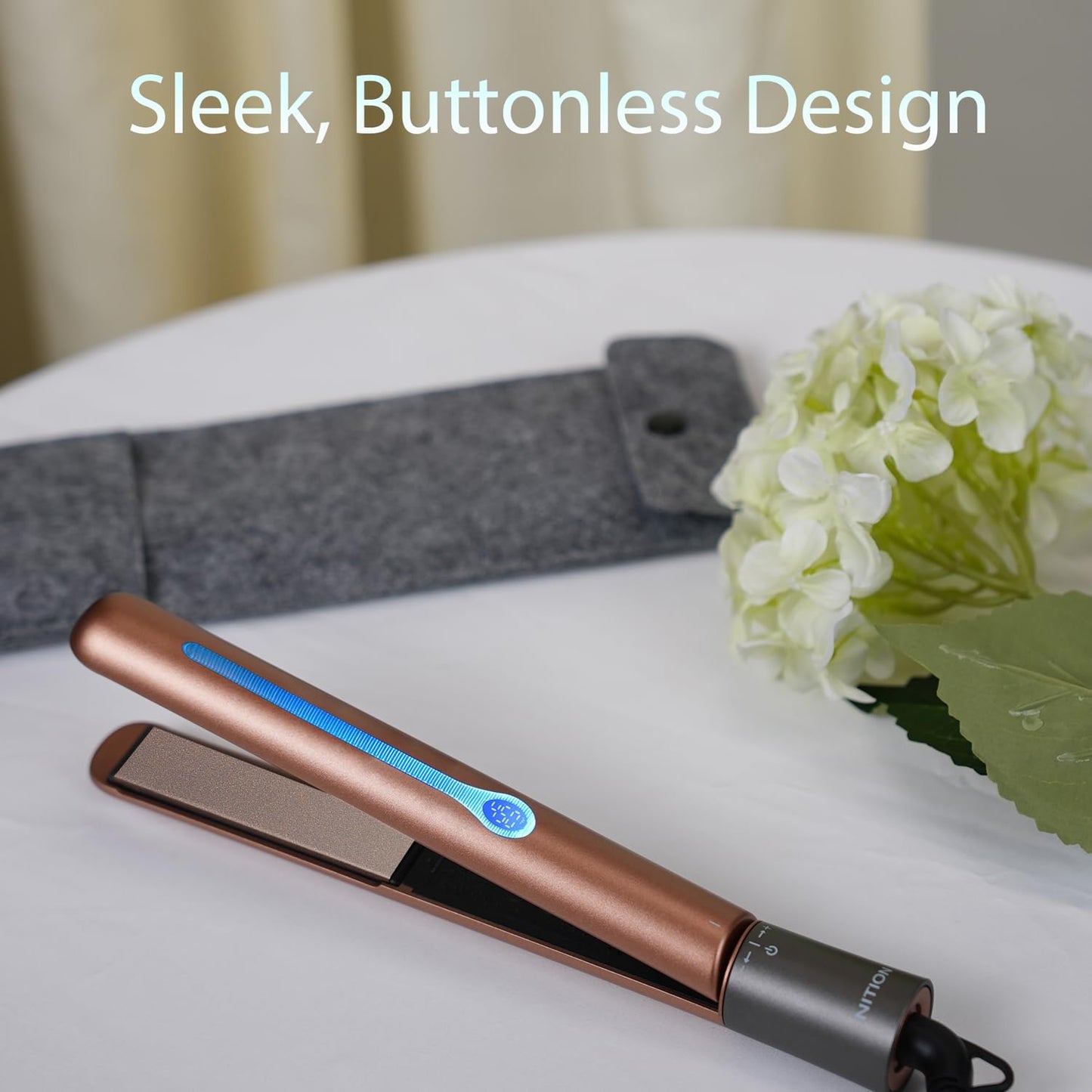 NITION Ceramic Tourmaline Hair Straightener - Fast Heating 1" Flat Iron with 3D Floating Plates | Gold Finish, Travel-Friendly