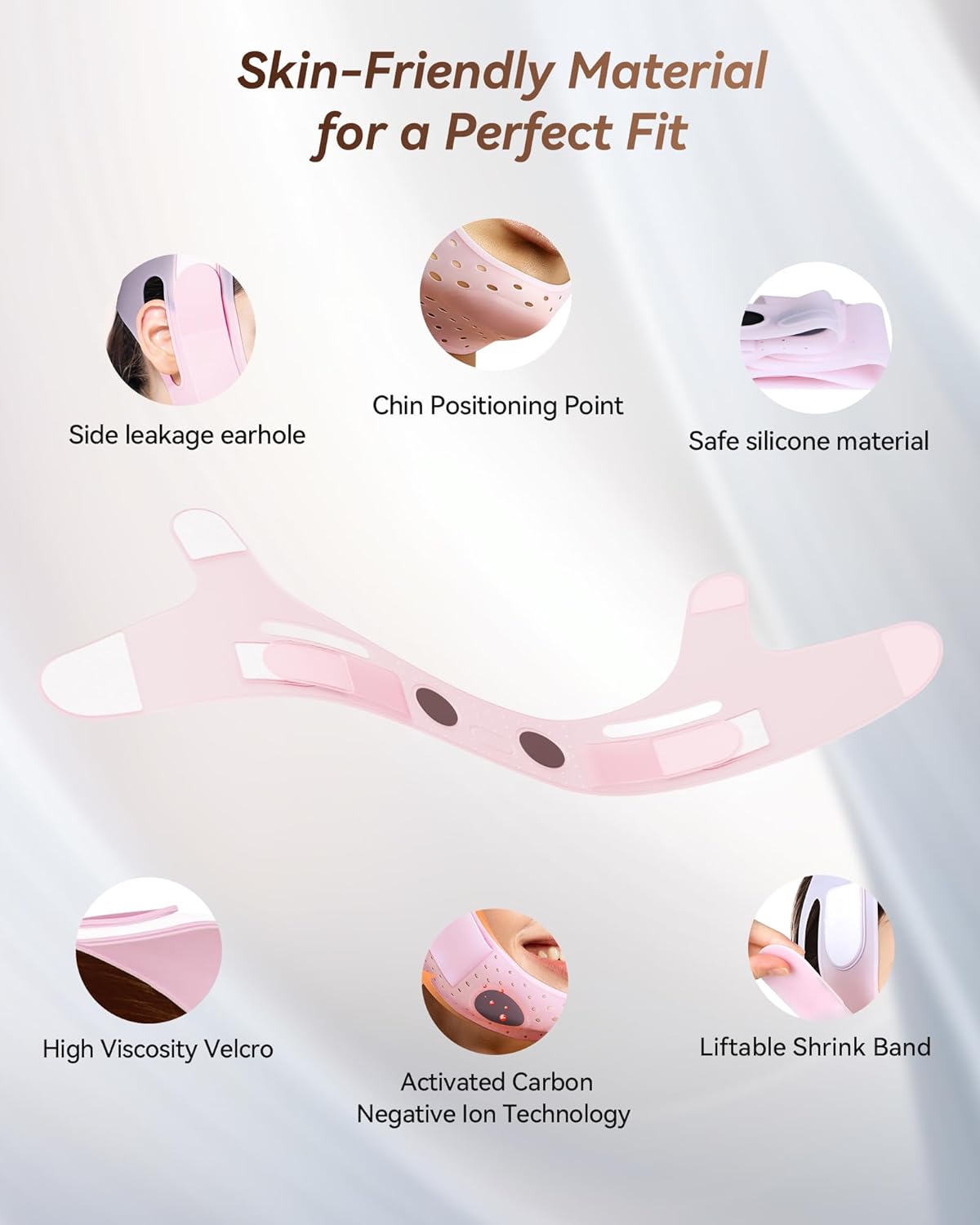 V-Line Sculpting Face Mask - Silicone Chin Strap for Jawline Tightening & Double Chin Reduction | Adjustable 23-27 Inches, Pink