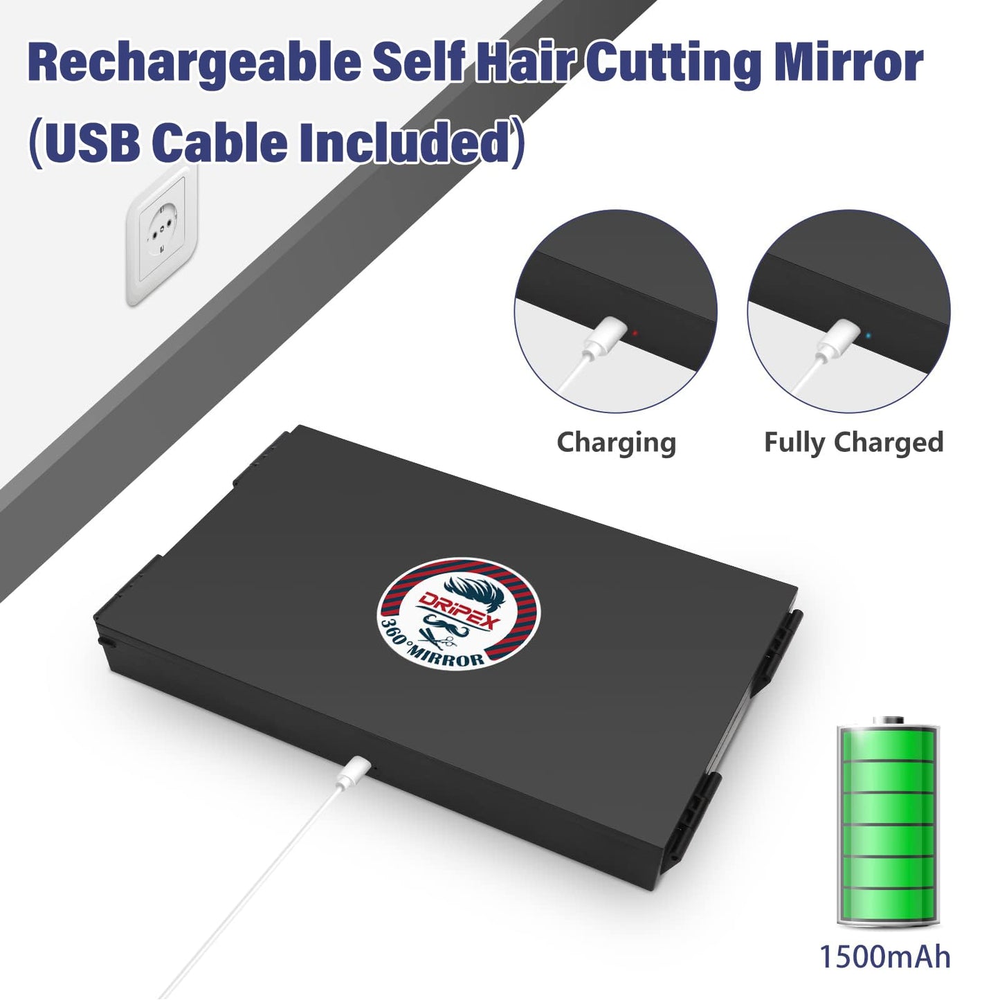 Dripex 3 Way Mirror with Led Lights for Men or Women, 360° Trifold Self Haircut Mirror with Height Adjustable Hooks, for Makeup, Styling, Shaving, Braiding, Dye Hair (Black with Led)