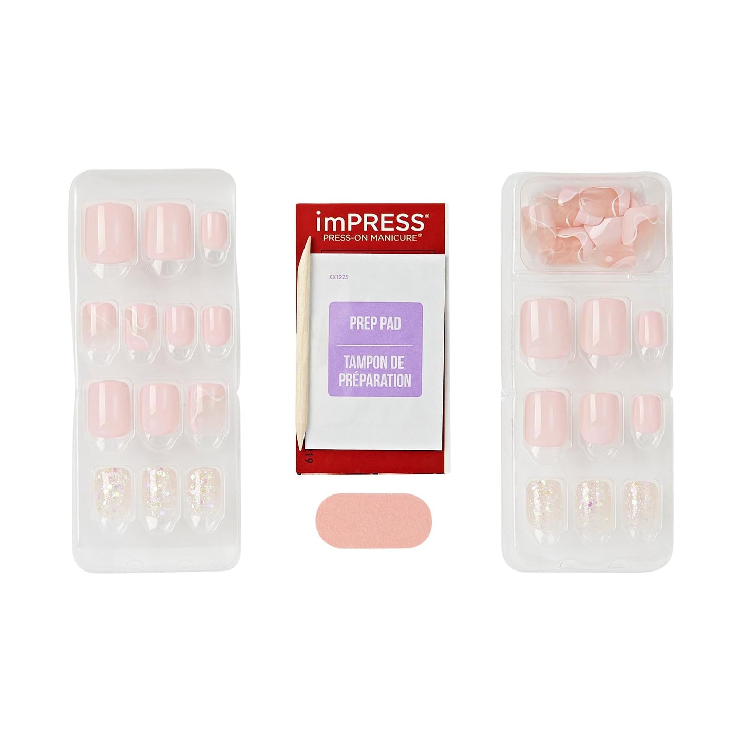 Kiss Impress No Glue Mani Press-On Nails - 'This Feeling' Pink Squoval Design | Petite Size, 30 Nails Included