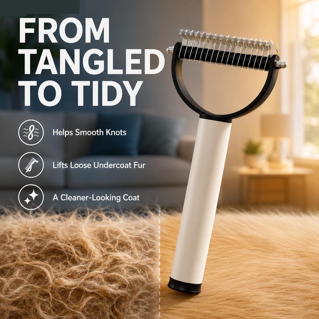 Double-Sided Dematting Comb for Cats & Dogs - Gentle Detangler for Tangles, Knots & Loose Fur | Ergonomic Grooming Brush