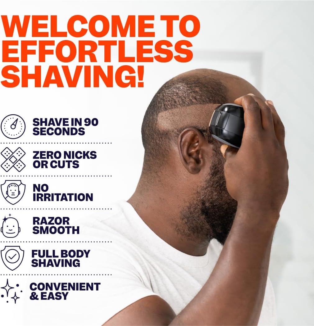 Electric Head & Body Hair Shaver - Cordless Rechargeable Wet/Dry Razor with Rotary Blades, Clippers & Trimmer | Waterproof Design