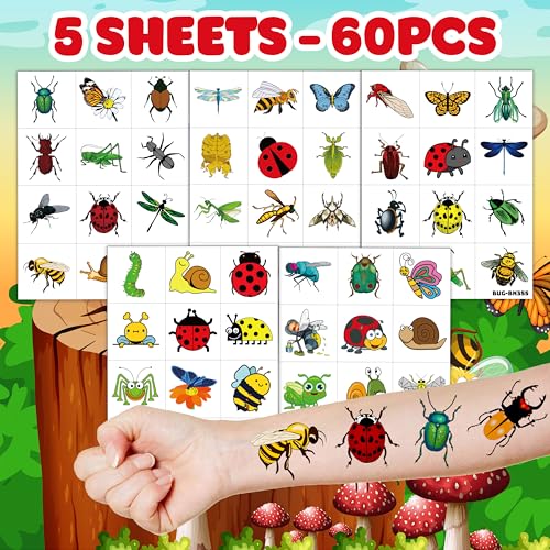 60PCS Kids Bug Temporary Tattoos - Fun Insect Stickers for Parties