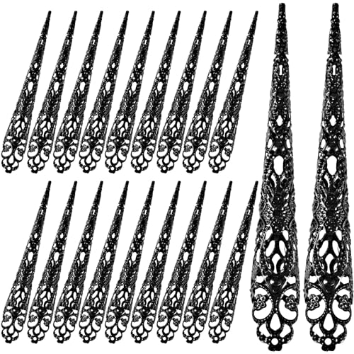 HINZIC 20pcs Black Finger Nail Claw Rings Halloween Gothic Fingertip Accessories