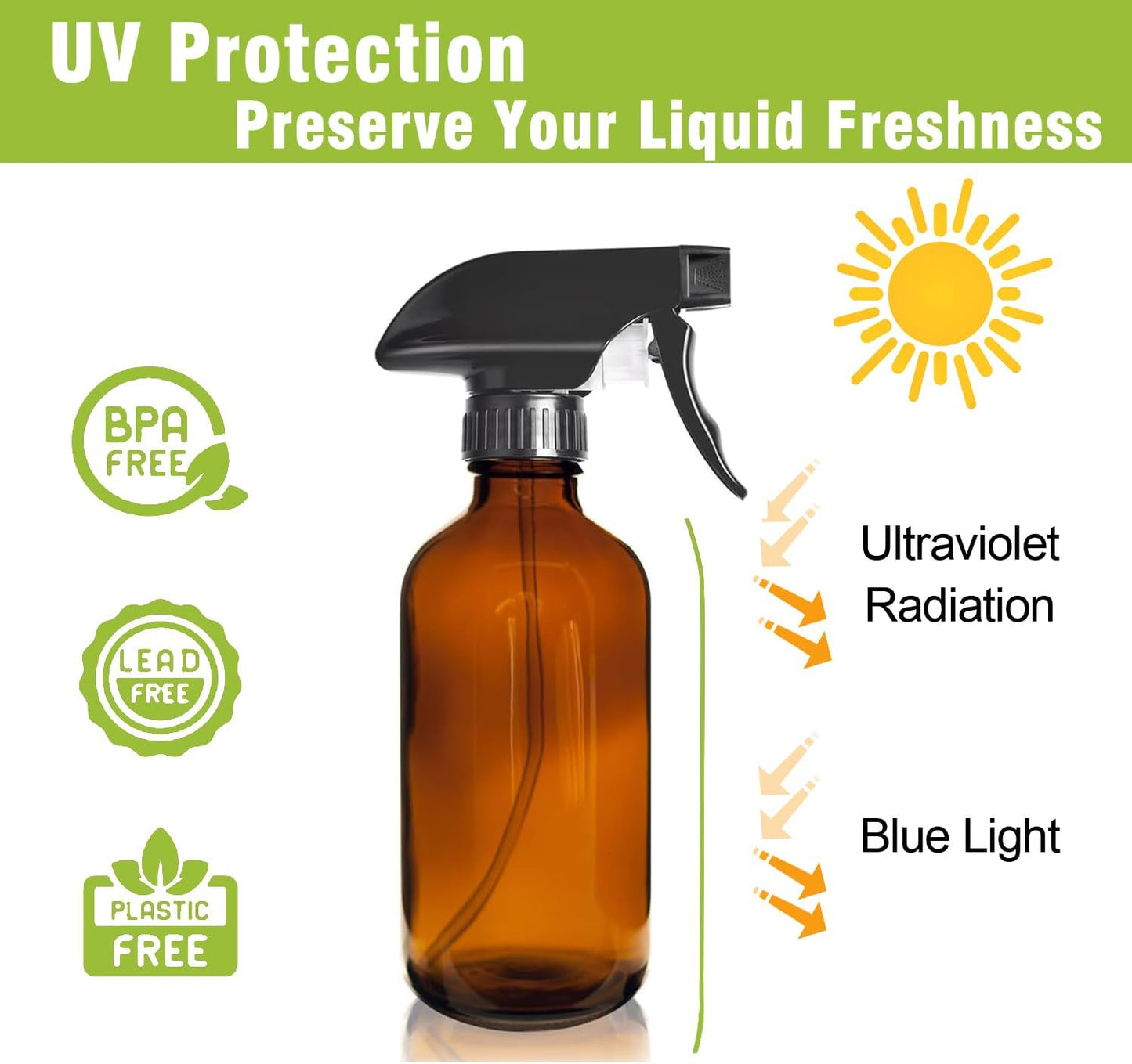 Amber Glass Spray Bottles - 8OZ Refillable Essential Oil & Cleaning Solution Sprayers | 2 Pack with Fine Mist Nozzle