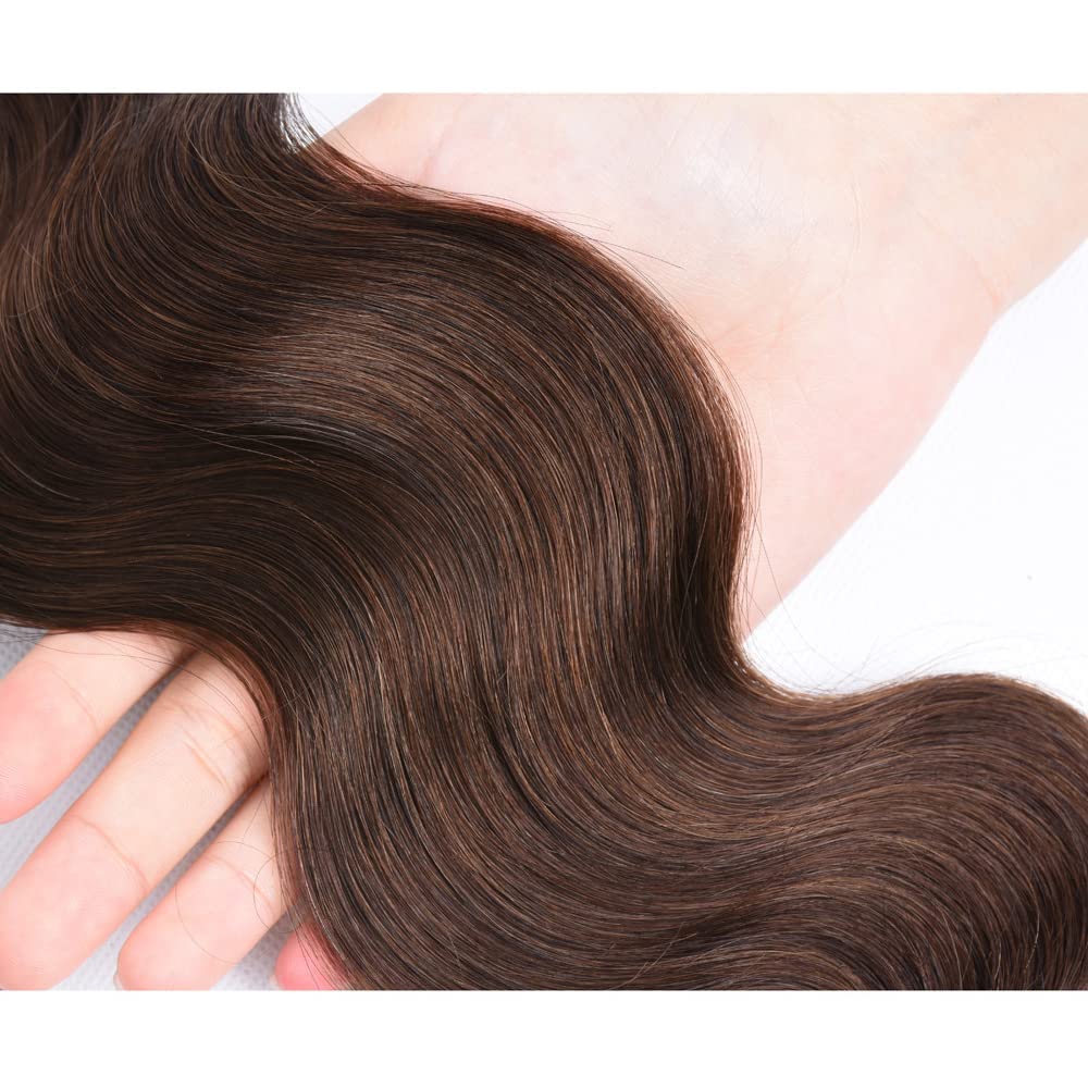 #4 Brown Bundles Human Hair Chocolate Brown Body Wave 3 Bundles 22 24 26 Inch DiexrLamx Color #4 Body Wave Human Hair Extensions 150g