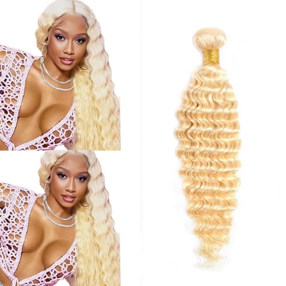 Blonde Human Hair Bundles 613 Deep Wave Bundle Brazilian Unprocessed Virgin Hair 1 Bundle/50g 24 Inch White Blonde Bundles Human Hair Extensions