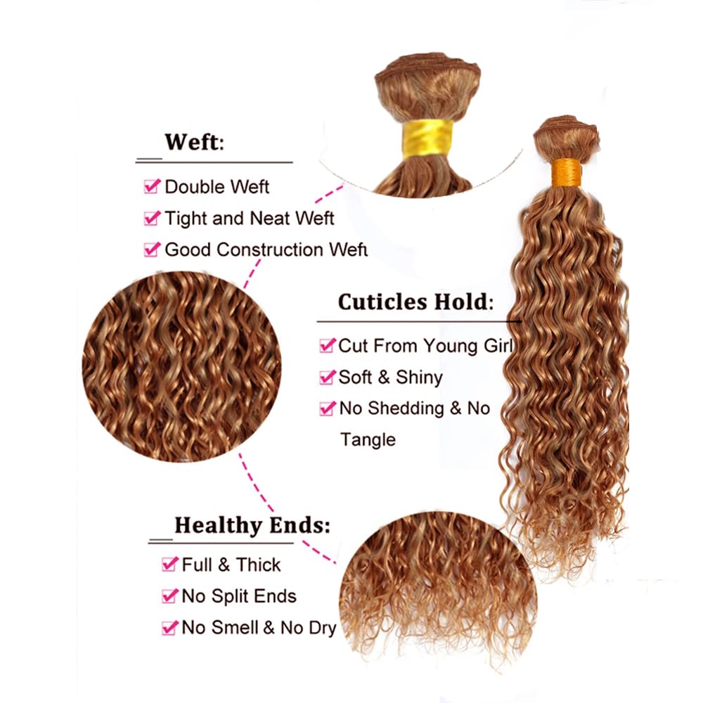 30 30 30 Inch P27/30 Bundles Human Hair Light Brown Water Wave Bundles Brazilian Virgin Remy Hair Extensions Huxowax Two Tone Honey Blonde Mixed With Brown Wet and Wavy Bundle