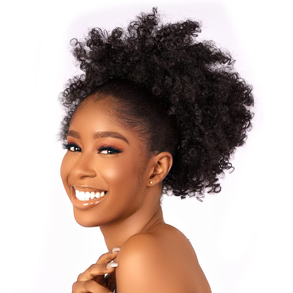 Kinky Curly Drawstring Ponytail Extension - Afro Puff Hairpiece for Black Women | Synthetic Short Bun (2#)