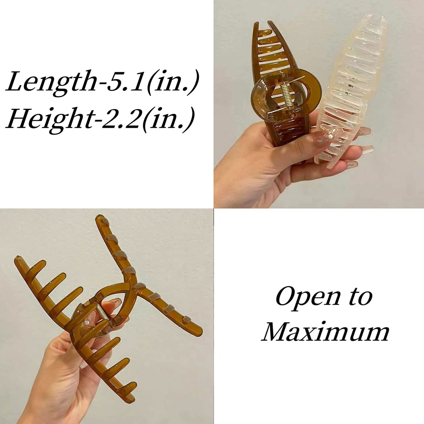 Big Hair Claw Clips - 5.1-Inch Jelly Clips for Long, Thick Hair | Set of 4