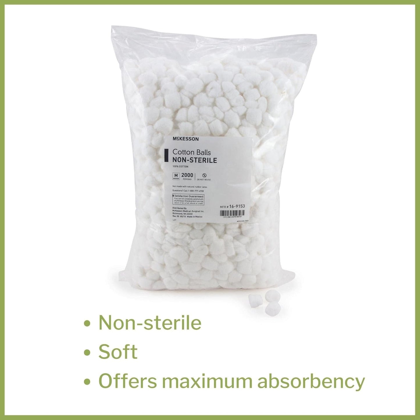 McKesson Cotton Balls - 100% Pure Cotton for Face & Nail Polish Remover | 2000 Count, Medium Size