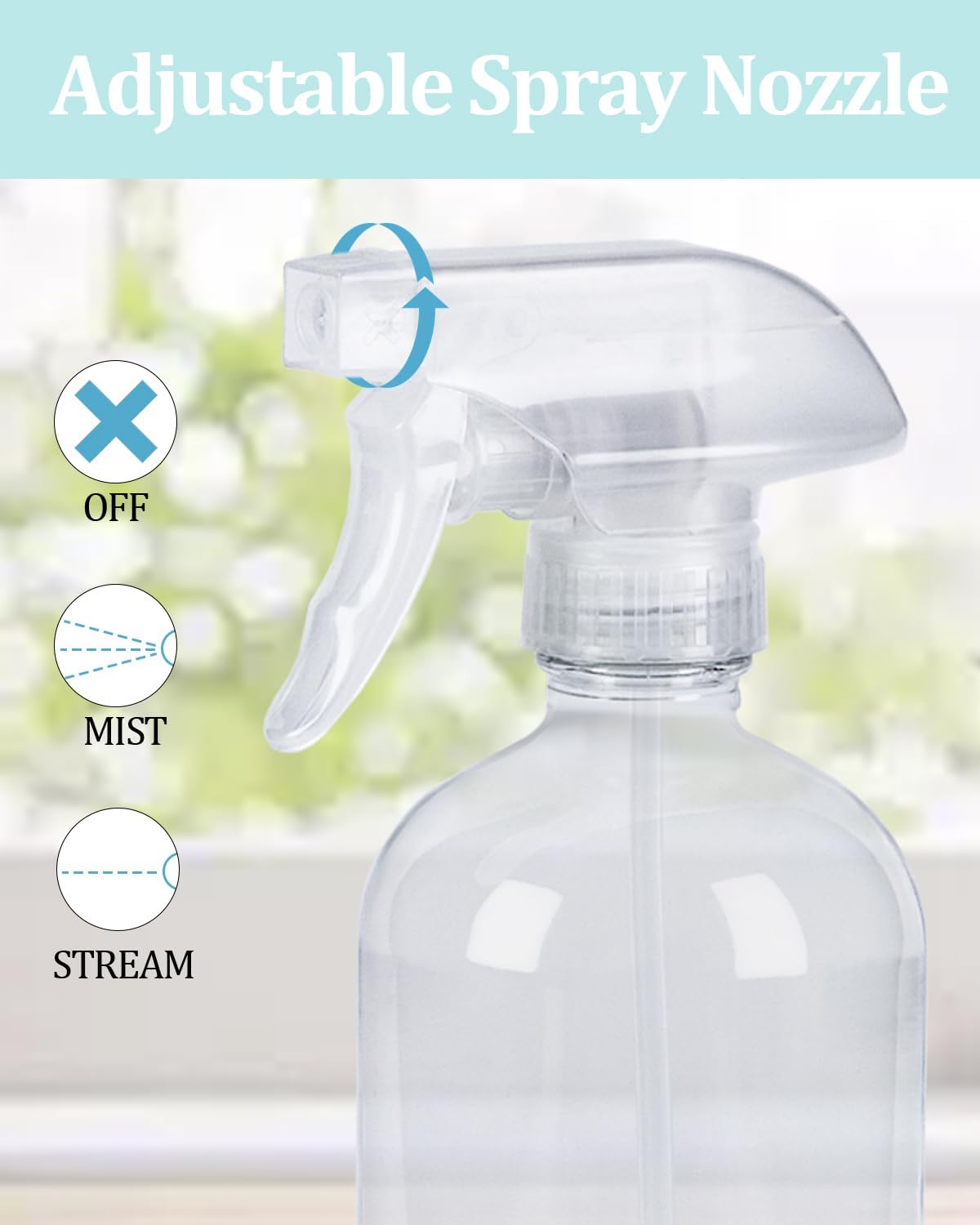 360° Spray Nozzles - 4 Pack for 8oz & 16oz Glass Bottles | Mist Stream Sprayer for Home, Garden & Office Cleaning
