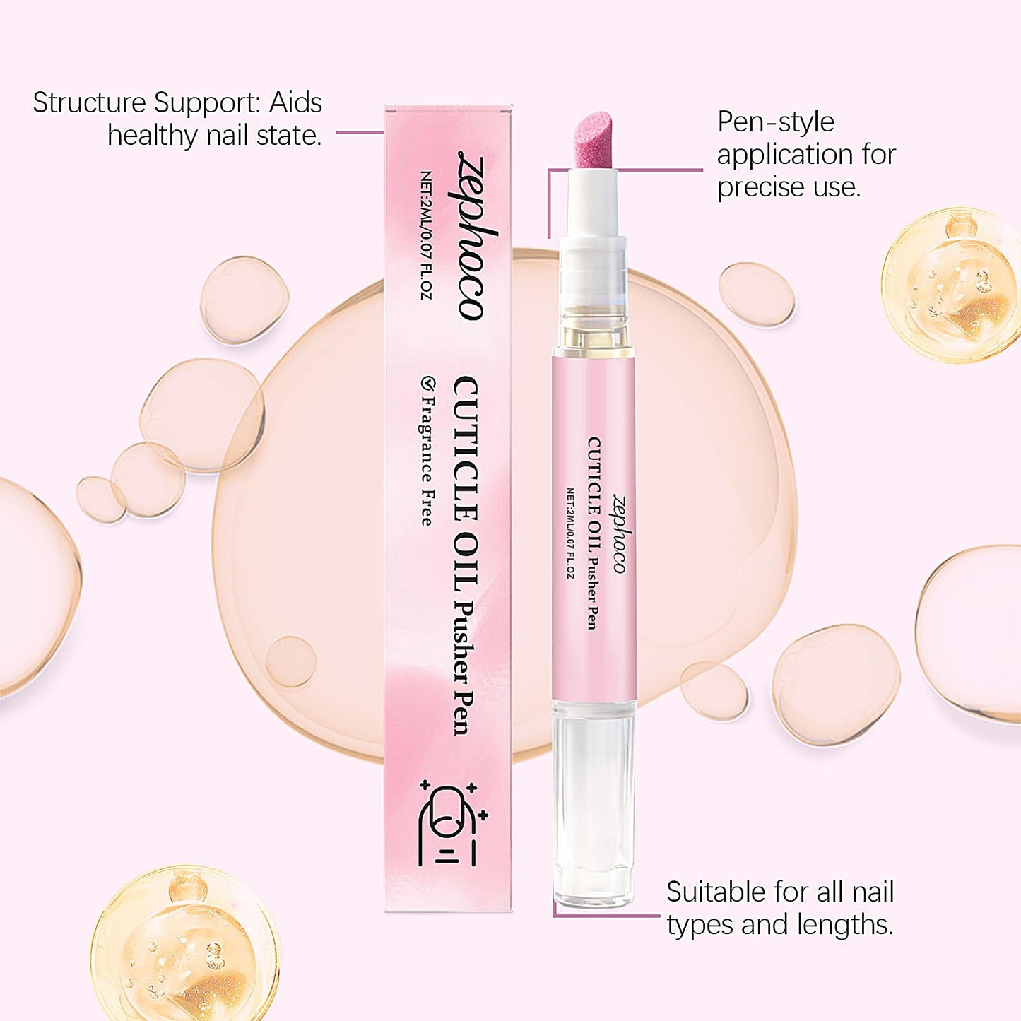 2Pcs Cuticle Oil Pusher Pen - Ceramic Cuticle Oil for Dry Nails & Cuticles, No Leak Travel Size Cuticle Pusher Pen, Moisturizing Nail Care Treatment for DIY Manicure & Salon Use (Pink)
