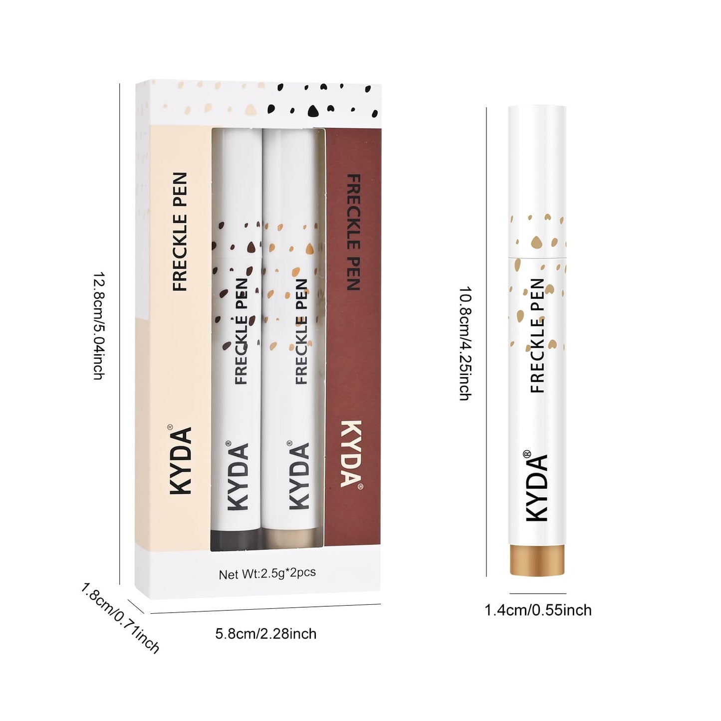 KYDA 2 Colors Freckle Pen,Natural Lifelike Freckle Makeup, Waterproof Longlasting Soft Dot Sopt Pen, Sunkissed Makeup-Dark Brown&Light Brown