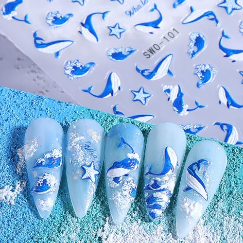 GRITOSE V8 Ocean Marine Life Nail Art Stickers 6 Sheets Summer Beach Decals
