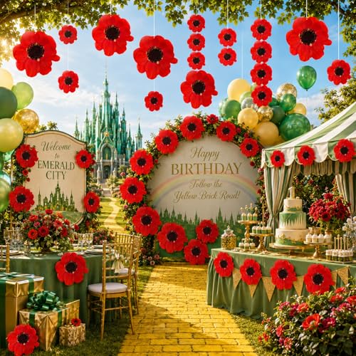 22 PCS Red Poppy Hanging Decorations for Classroom & Parties