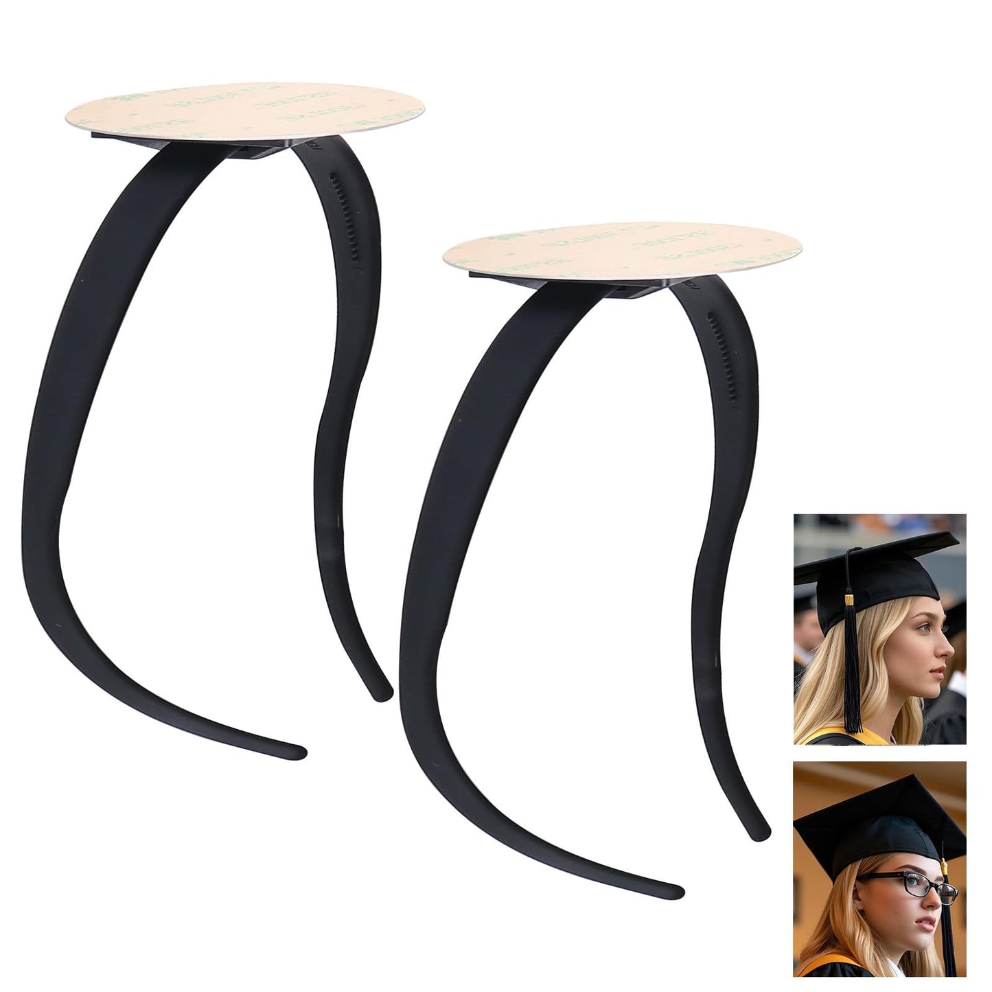 Tryly 2 Pack Graduation Cap Headband Insert, Anti-Slip Stabilizer, Eyeglasses Compatible, Graduation Gift for Graduates (Black 2pcs)