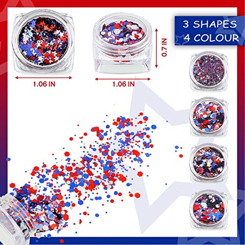 4th of July Nail Glitter Sequin Set - Patriotic Star & Hexagon Sparkle Mix, 12 Boxes