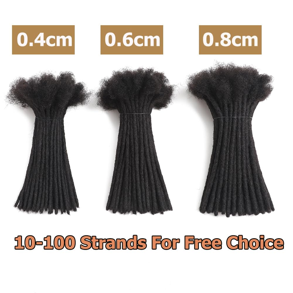 Dreadlock Extensions - 100% Human Hair, Handmade Permanent Locs | 30 Strands, 4 Inch, Can Be Dyed & Curled