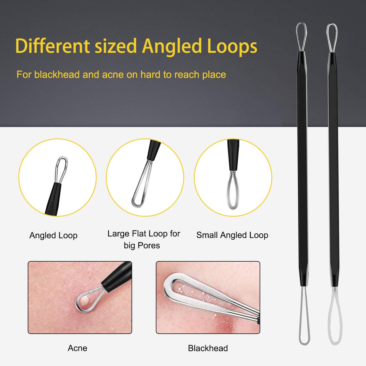 Pimple Popper Tool Kit - 10-Piece Blackhead Remover & Comedone Extractor Set | Easy Pimple & Zit Removal (Black)
