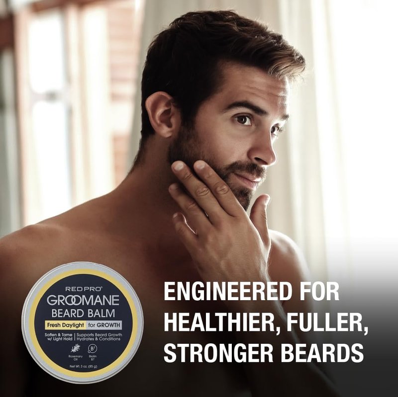 Red by Kiss Groomane Beard Balm, Soften & Tame, Light Hold, Promotes Full, Healthy Look Beard Strengthen Facial Hair, Reduce Breakage