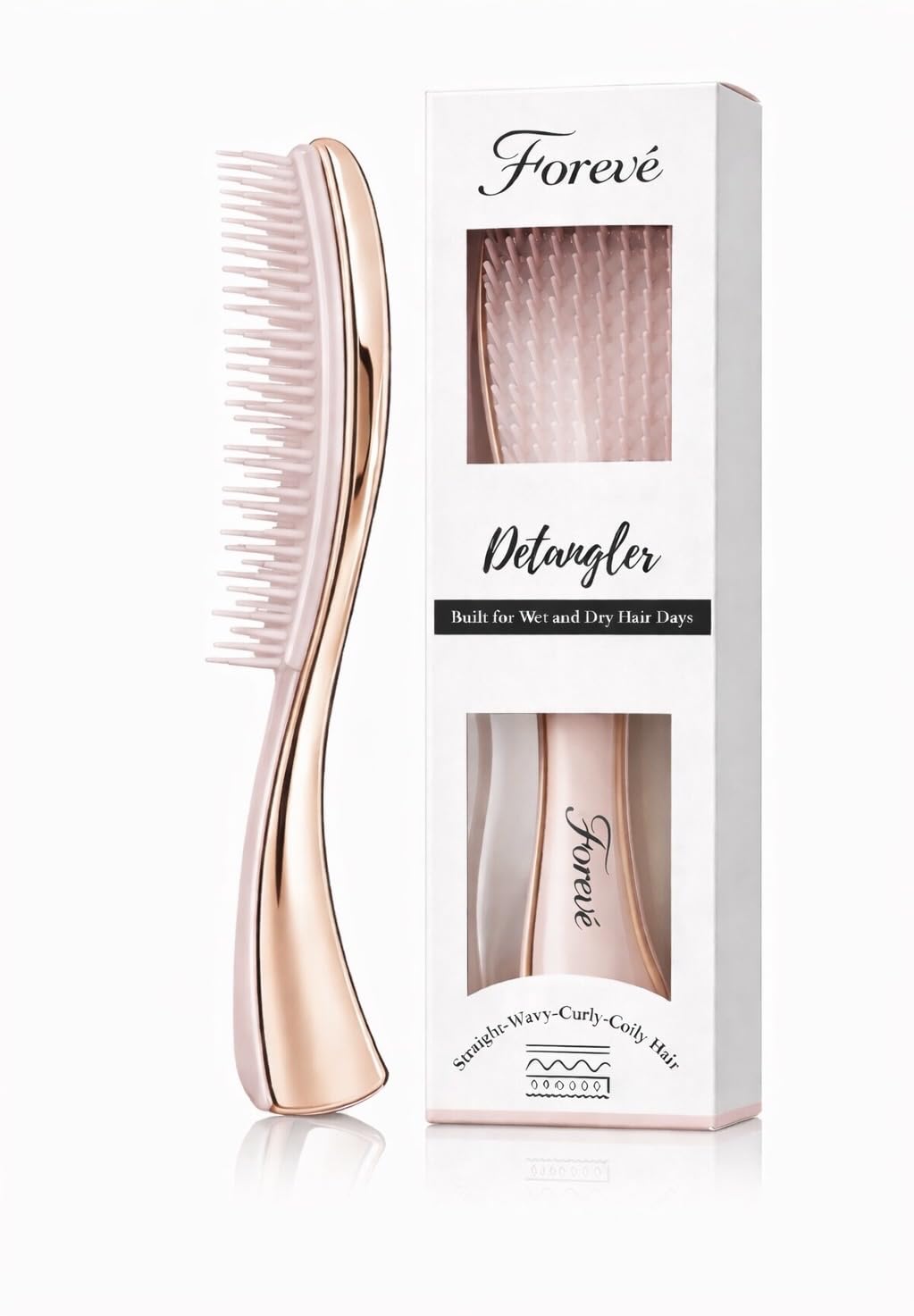 Forevé Detangling Hair Brush - Painless Anti-Breakage Brush for Curly, Thick & Straight Hair | Rose Gold Design