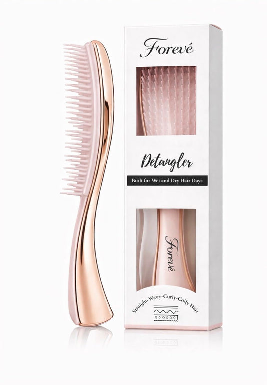 Forevé Detangling Hair Brush for Wet & Dry Hair – Painless Anti-Breakage Detangler Brush for Curly, Thick & Straight Hair – Flexible Bristles Gentle on Scalp – Rose Gold Hair Brush