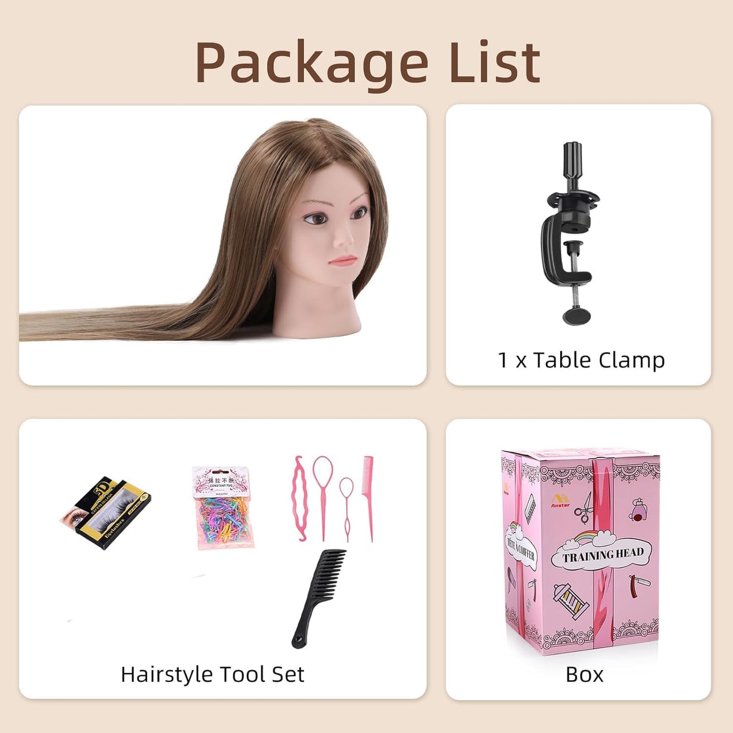 Mannequin Head with Hair - Cosmetology Practice Doll for Hair Styling & Braiding | Includes Table Clamp & DIY Styling Set
