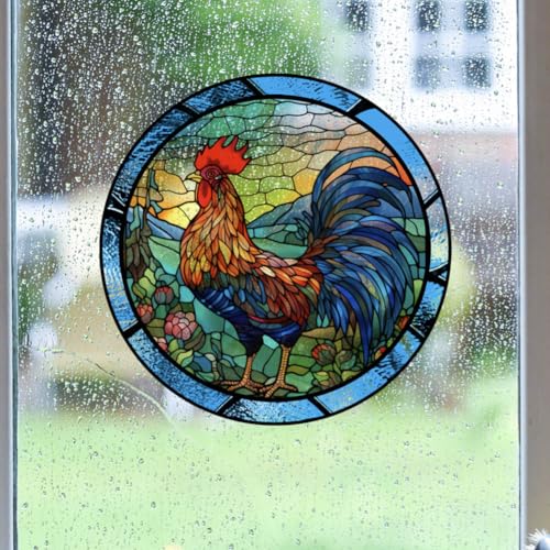 Round Rooster Window Clings - 4 Anti-Collision Decals for Bird Safety