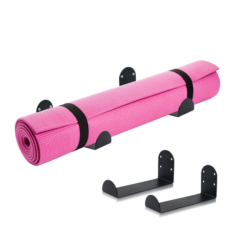Yoga Mat Holder Wall Mount, 2-Pack Space Saving Yoga Mat Rack for Small Home Gym Storage, Stainless Steel Wall Holder for Yoga Mats, Foam Rollers & Workout Accessories