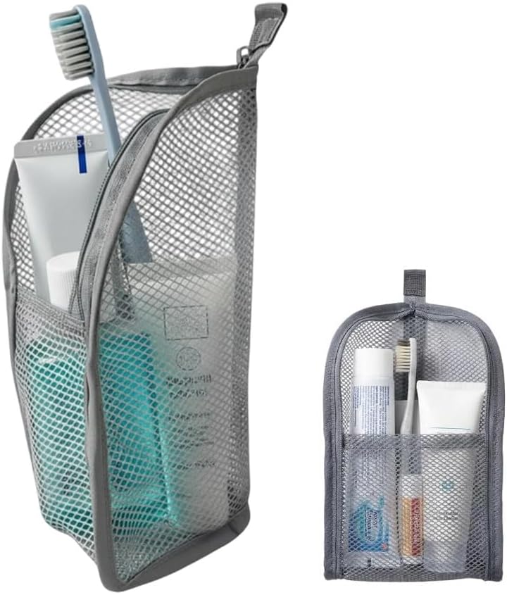 Portable Travel Toiletry Bag - Lightweight EVA Mesh, Large Capacity | Foldable Hanging Cosmetic Organizer (White)