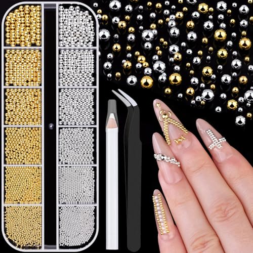 Metal Nail Beads Set - Silver & Gold Caviar Beads for Nail Art