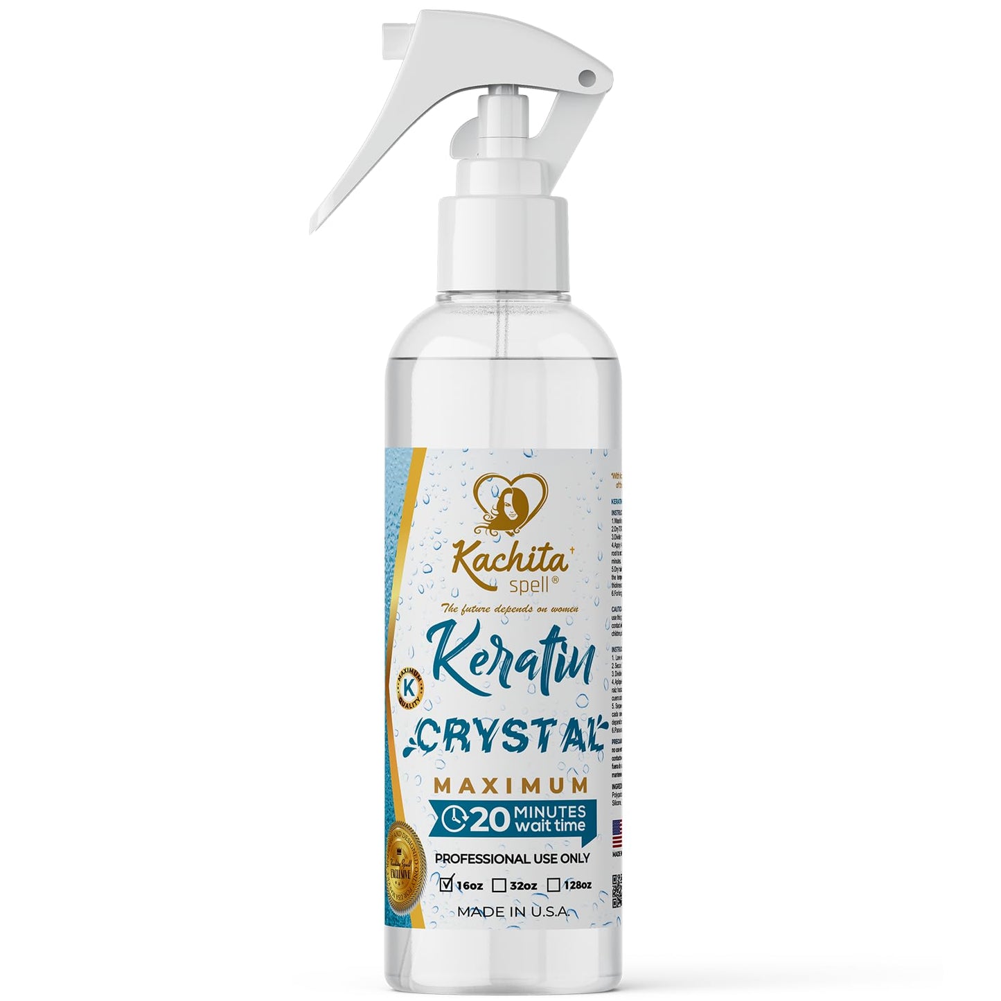 Kachita Spell Keratin Crystal Maximum 20-Minute Express Keratin Hair Straightening Treatment Spray for Long Lasting Blowouts, Home & Professional Use, Keratina / Queratina en Spray, 16 fl oz