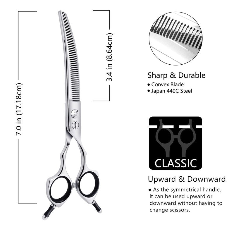 HASHIMOTO Curved Thinning Shears for Dogs,Curved Dog Thinning Shears for Grooming,Cat Curved Blender,50 Teeth,7.0 Inch,30% Thinning Rate,Light Weight.Designed for Pet Groomers or Family DIY Use.
