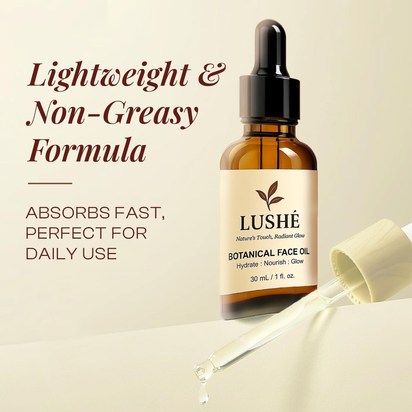 LUSHÉ Botanical Face Oil - Argan, Jojoba & Rosehip | Hydrating K Beauty Facial Oil for All Skin Types – 30ml