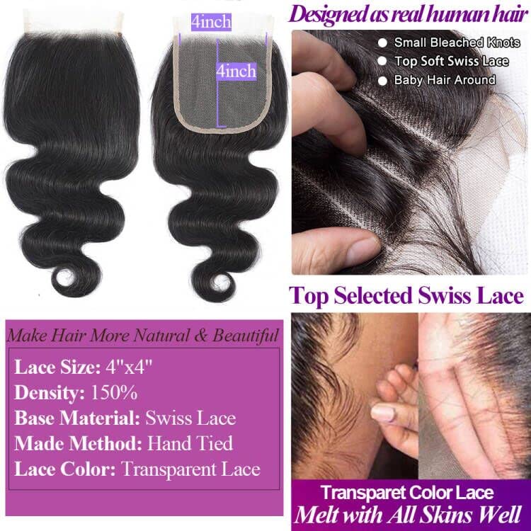 UDesire 12A Brazilian Body Wave Human Hair Bundles with 13x4 Lace Frontal