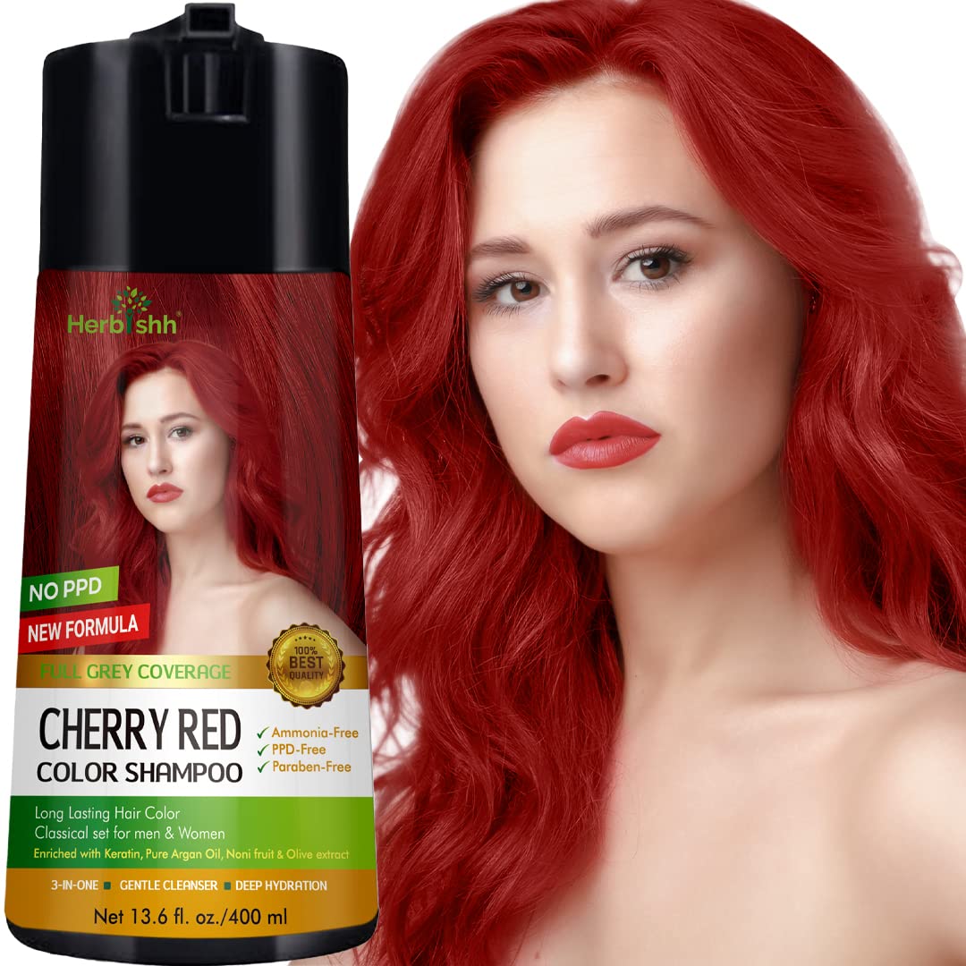 Herbishh Hair Color Shampoo for Gray Hair - Keratin-Enriched Formula for Full Coverage | Black (400ml)