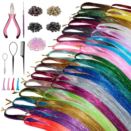 Unique Love Hair Tinsel Kit - 30 Colors Glitter Extensions for Parties