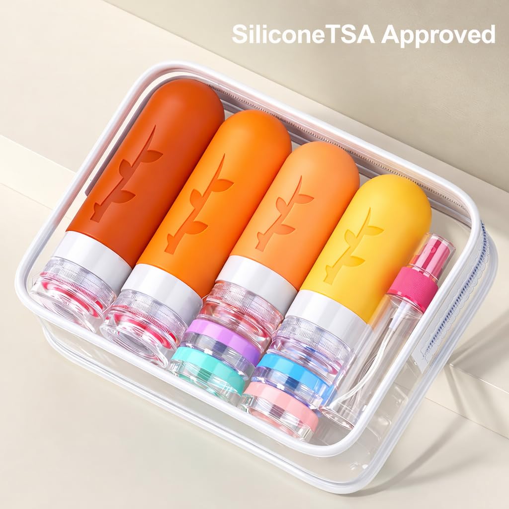 Travel Containers for Toiletries - 18-Pack TSA Approved Travel Bottles & Jars | Portable Essentials