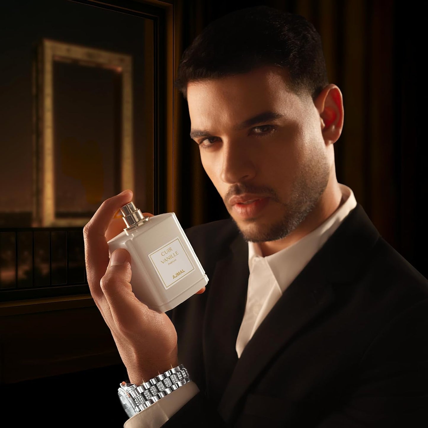 Ajmal Oud Marquis Cuir Vanille Eau de Parfum for Men - Luxury Vanilla Leather Fragrance | 3.4 fl oz | Long-Lasting Amber & Musk Blend