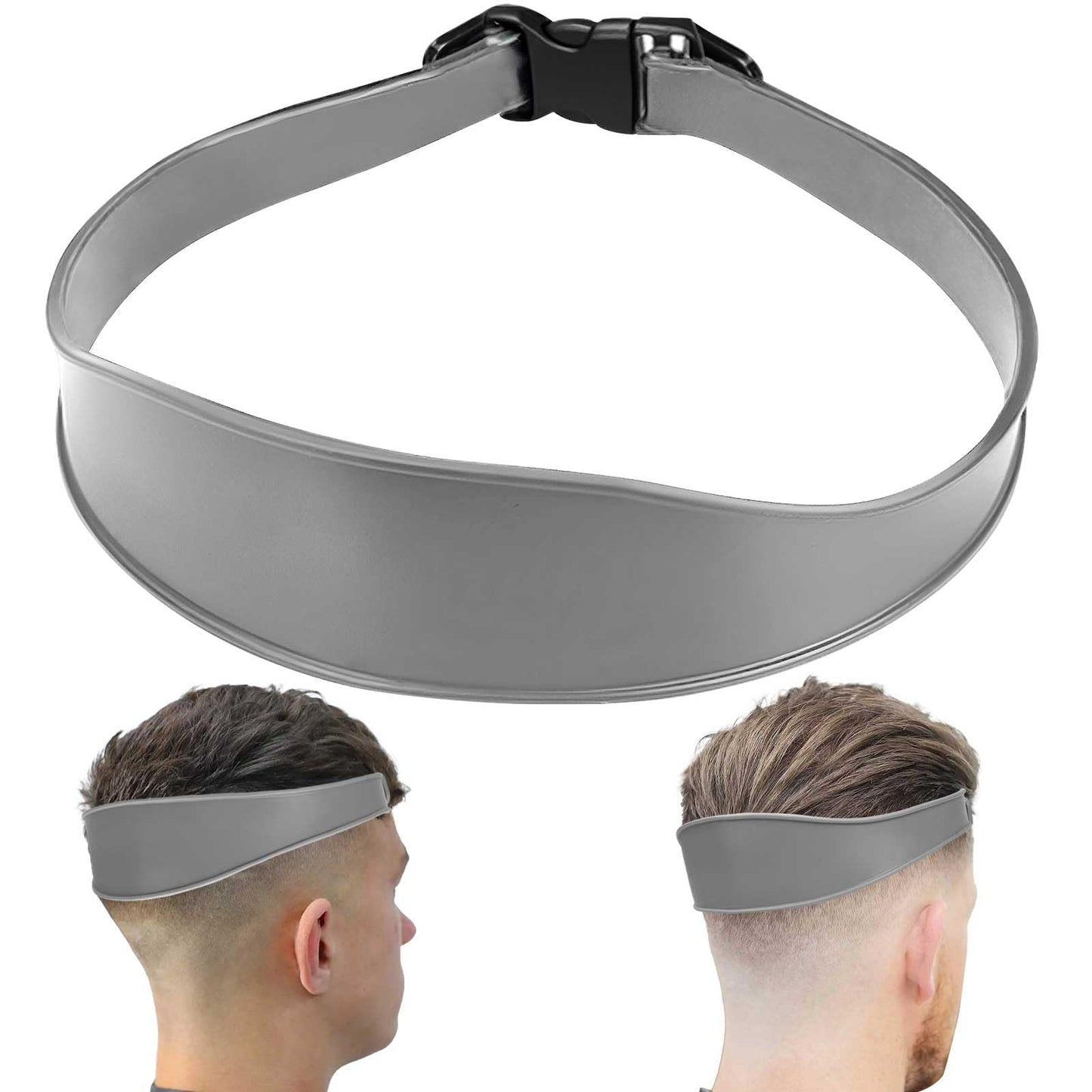 FOWSRHRG 1PC Neckline Shaving Template for DIY Self Haircutting, Adjustable Hair Trimming Guide, Silicone Curved Haircut Band for Cleaning Straight Neck Hairline (Gray)