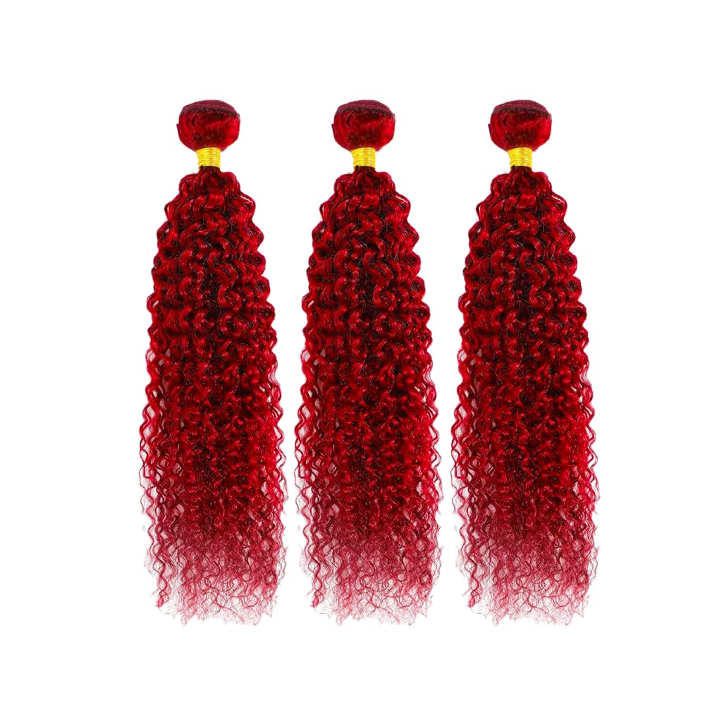 Bright Red Bundles Human Hair Red Kinky Curly Bundles 30 30 30 Inch Grade 8A Peruvian Virgin Remy 3 Bundles Soft and Silky Burgundy Hair Extensions