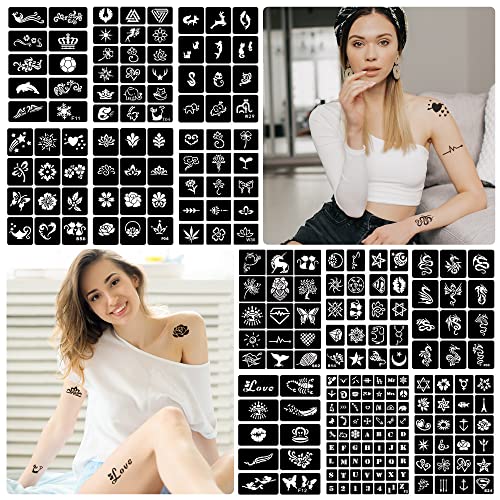 Reusable Henna Tattoo Stencils Set for Women & Kids - 350+ Designs Airbrush Templates