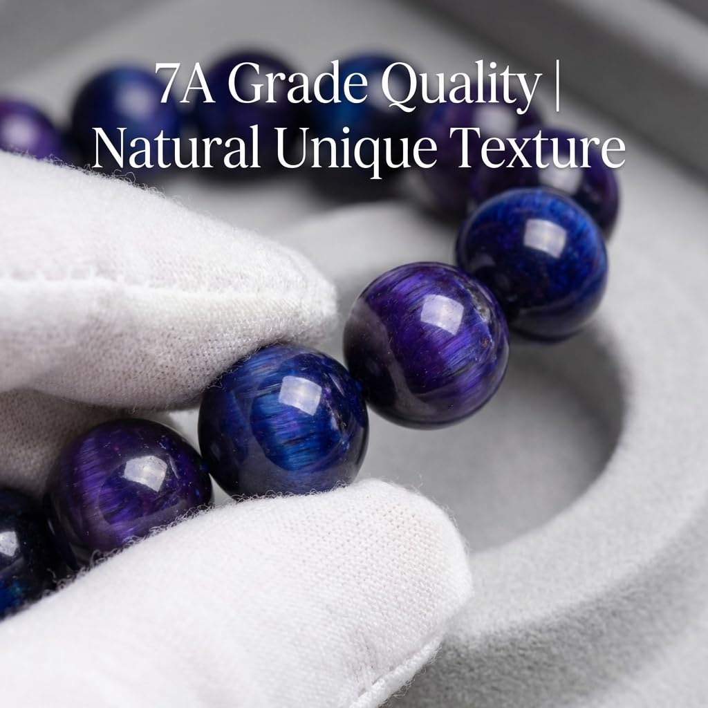 Gems for Crafting, 62pcs 6mm Natural Tiger Eye 7A Grade Polished Starry Sky Blue Tigers Beads Smooth Round Eye of The Tiger for DIY Gothic Jewelry Bracelet Necklace Making Men and Women