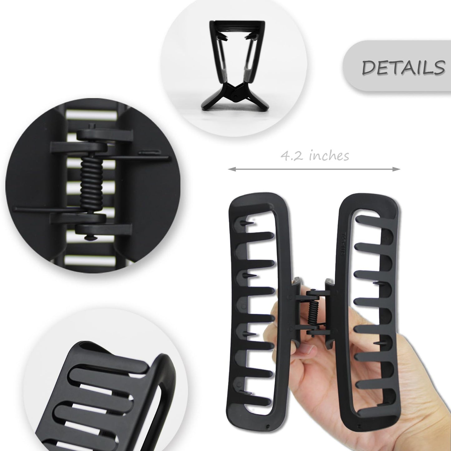 Hair Claw Clips Plastic 5.1 Inch Large Unbreakable Glossy Rectangle Square Strong Hold Jaw Clips Neutral Colors XL for Women Thin Thick Long Curly Hair - 3 Pack